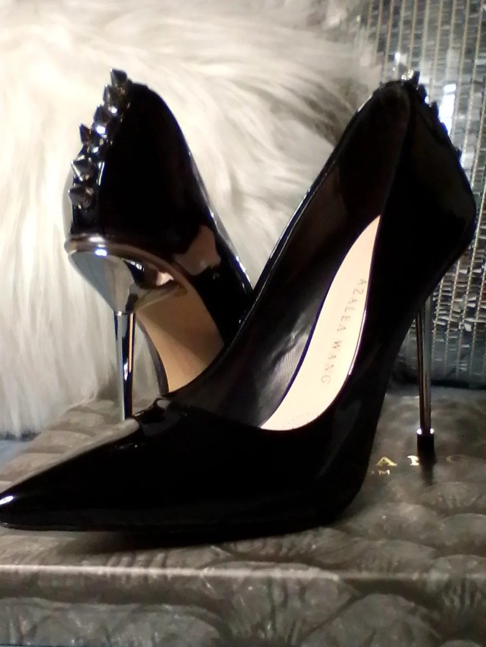 Wang, Azalea Black Patent Spike-Trim Stiletto Heels - Women